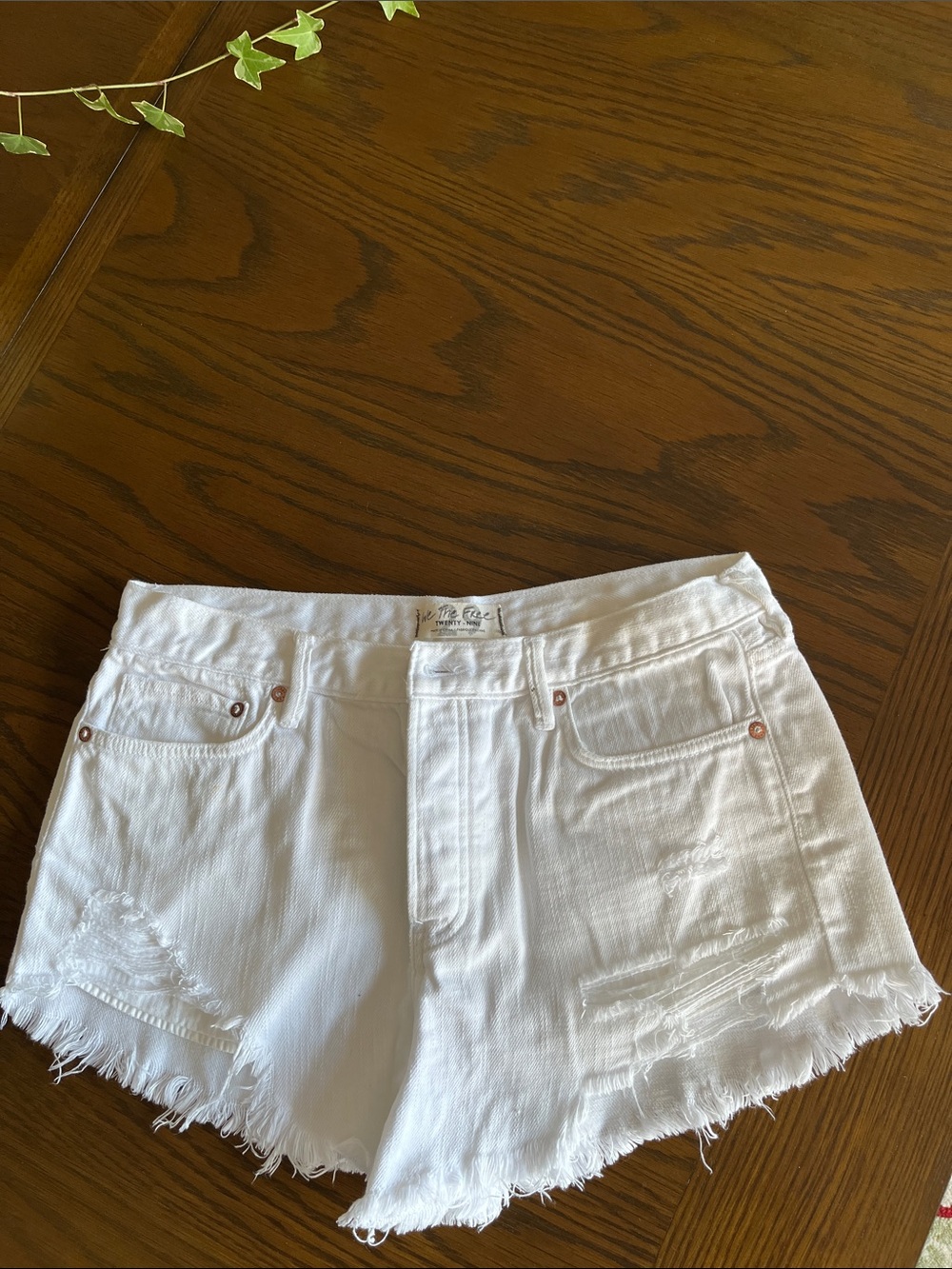 Free People Denim White Distressed Frayed Hem Jean Shorts